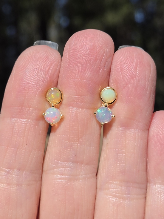 Celestial Kharma Collection by Avelon Jewelry - Opal 1k Each Drop Stud Sterling & Gold Earrings